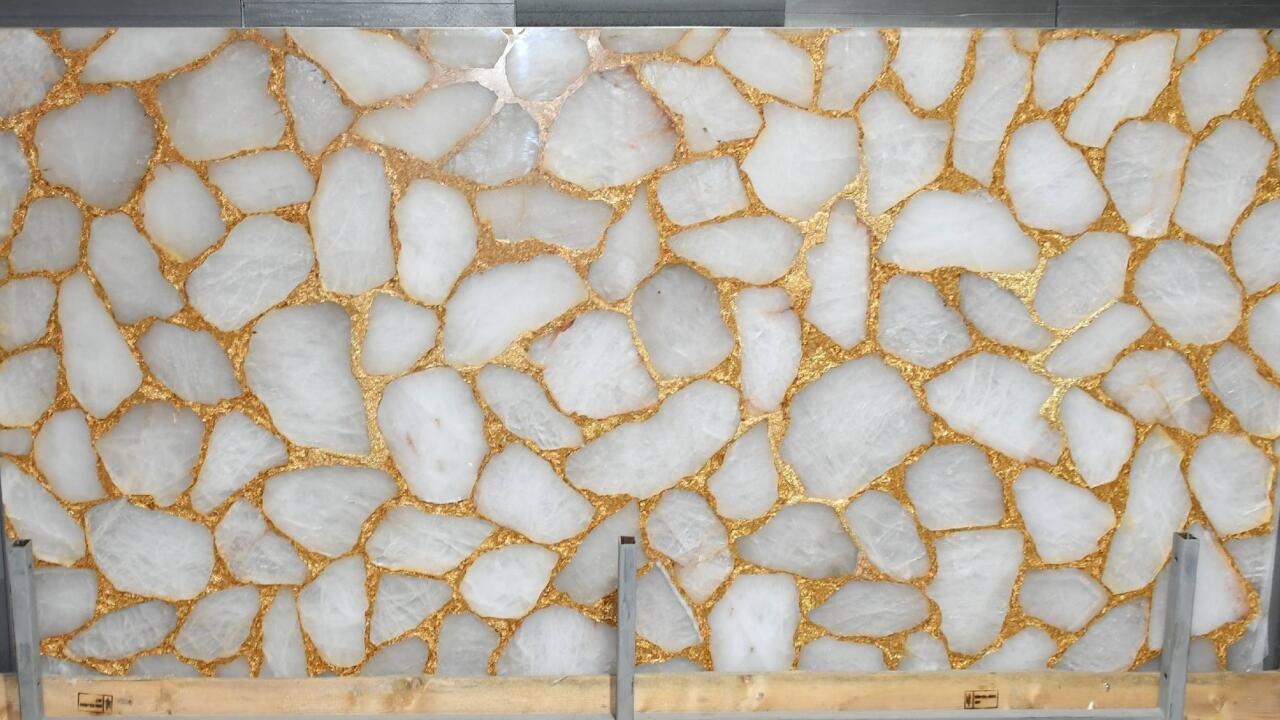 White Giant Quartz With Gold Embossed 3D