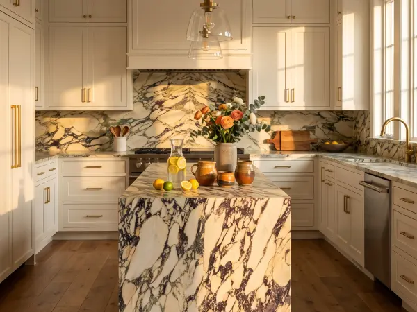 Calacatta Monet Viola Transitional Kitchen