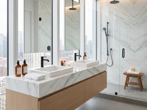 Namibian White  Modern Bathroom